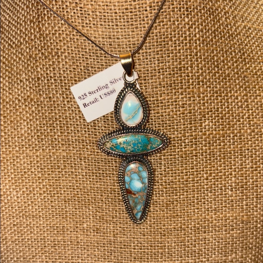 Turquoise and Silver Pendant Necklace